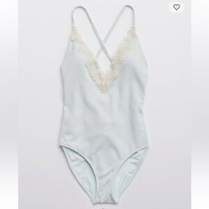 Aerie Light Blue Lace One Piece Swimsuit